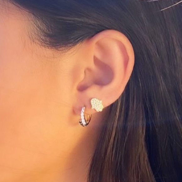 New Real 14K Yellow Gold Hamsa CZ Earrings